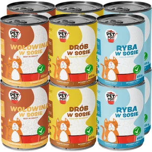 PetPot Karma mokra dla dorosłego kota MIX smaków w sosie 12x415g - Mokra karma dla kotów - miniaturka - grafika 1