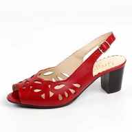 Sandały damskie - Czerwone skórzane POLSKIE sandały damskie na obcasie GREGORS 956 - Gregors - miniaturka - grafika 1