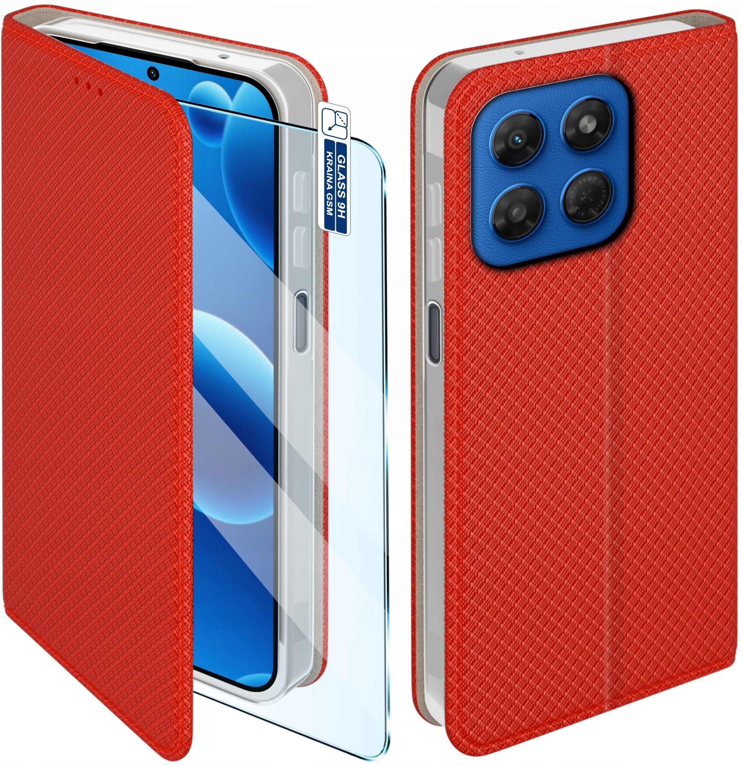 krainaGSM Etui Z Klapką Do Motorola G37 Zamykane Czerwone Futerał + Szkło 9H