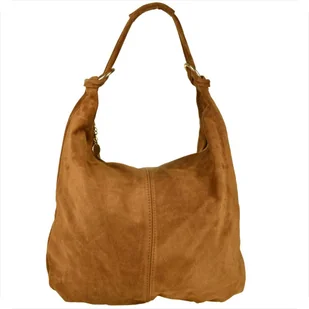 Włoska torebka worek skóra naturalna zamszowa shopper brąz camel - Plecaki worki - miniaturka - grafika 1