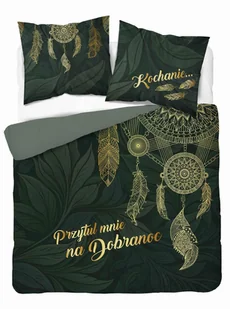 Pościel 160x200 5123A zielona butelkowa złota liście napisy Holland Home 33 - Pościel - miniaturka - grafika 1