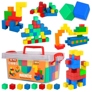 KLOCKI MAGNETYCZNE KOSTKI 3D Kostrukcyjnen Sześciany Mocne Magnesy Bloczki Bloki Budowlane Zestaw w kuferku 102 el piksele pixele - Klocki - miniaturka - grafika 1