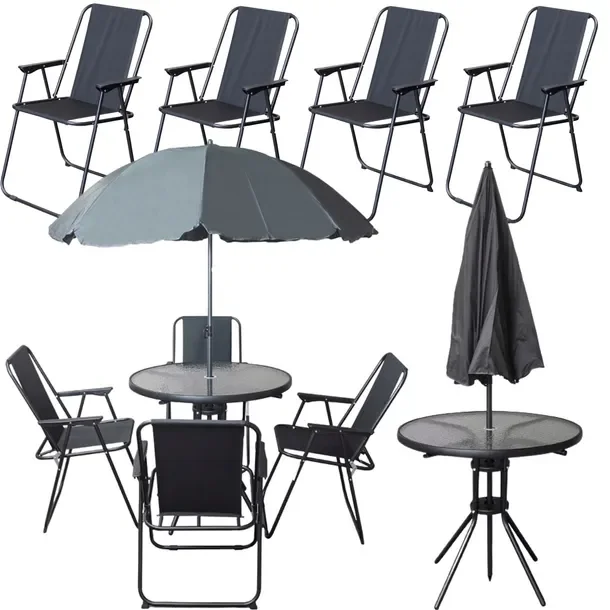 Zestaw Mebli Ogrodowych Stół Parasol Krzesła Metal