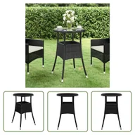 Stoły ogrodowe - The Living Store Stolik ogrodowy - Ø60x75 cm - szkło hartowane i rattan PE - czarny - Stół - miniaturka - grafika 1