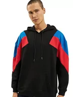 Bluzy męskie - Urban Classics Męska bluza z kapturem Retro Color-Bocking Oversize 3-tonowa bluza z kapturem, Blk/Brightblue/Firered, S - miniaturka - grafika 1