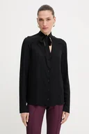 Koszule damskie - Patrizia Pepe koszula damska kolor czarny regular z wiązanym dekoltem 8C0785 A8I1 - miniaturka - grafika 1