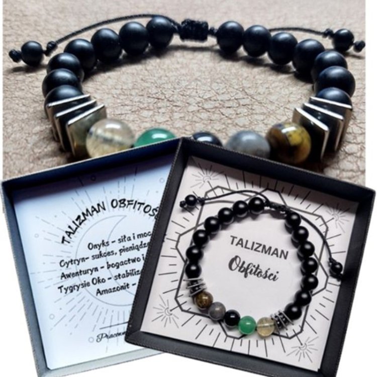 MĘSKA BRANSOLETKA OBFITOŚCI TALIZMAN Kamienie Naturalne Regulowany Obwód/GiovanniDivine