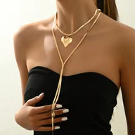 Łańcuszki - TEMU 1 szt. Elegancka damska naszyjnik z zawieszką w kształcie Y - Długi, warstwowy łańcuszek ze złotym sercem i łącznikami w kształcie litery Y, - miniaturka - grafika 1