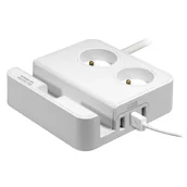 Listwy zasilające - Listwa zasilająca Logo Listwa zasilająca 2 gniazda biała Logo 3x USB z podsatwą na telefon - miniaturka - grafika 1