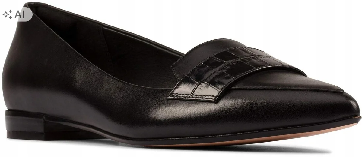 CLARKS CZARNE BALERINY Z LAKIEROWANYM PASKIEM I MIGDAŁOWYM NOSKIEM 37,5 6OA