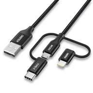 Kable USB - Choetech 3w1 kabel USB MFI Lightning / USB Typ C / micro USB (ładowanie 3A / przesyłanie danych 480 Mbps) 1,2 m czarny (IP0030-BK) - miniaturka - grafika 1
