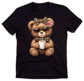 Koszulki i topy damskie - Czarna koszulka ''miś w panterkę'' - miniaturka - grafika 1