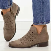 Botki damskie - Beżowe zamszowe ażurowe botki damskie Vinceza 58626 - miniaturka - grafika 1