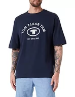 Koszulki męskie - TOM TAILOR Męski t-shirt z nadrukiem logo, 10668 - Sky Captain Blue, L - miniaturka - grafika 1