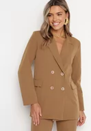 Marynarki i żakiety damskie - Brązowa Marynarka Dwurzędowa z Poduszkami w Ramionach Shalisse - miniaturka - grafika 1
