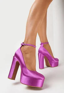 Fioletowe Satynowe Czółenka na Wysokim Obcasie i Platformie Orelame - Czółenka - miniaturka - grafika 1