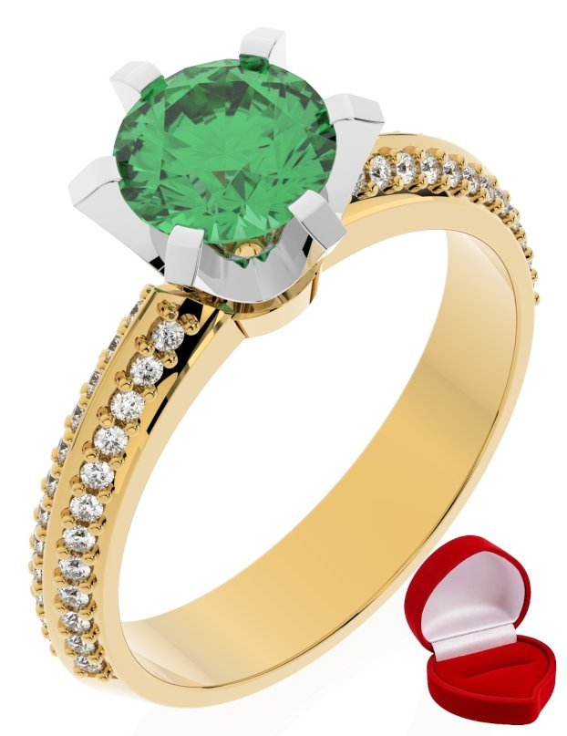 ZŁOTY PIERŚCIONEK ZARĘCZYNOWY 585 14k SZMARAGD 1 ct + PUDEŁKO R16