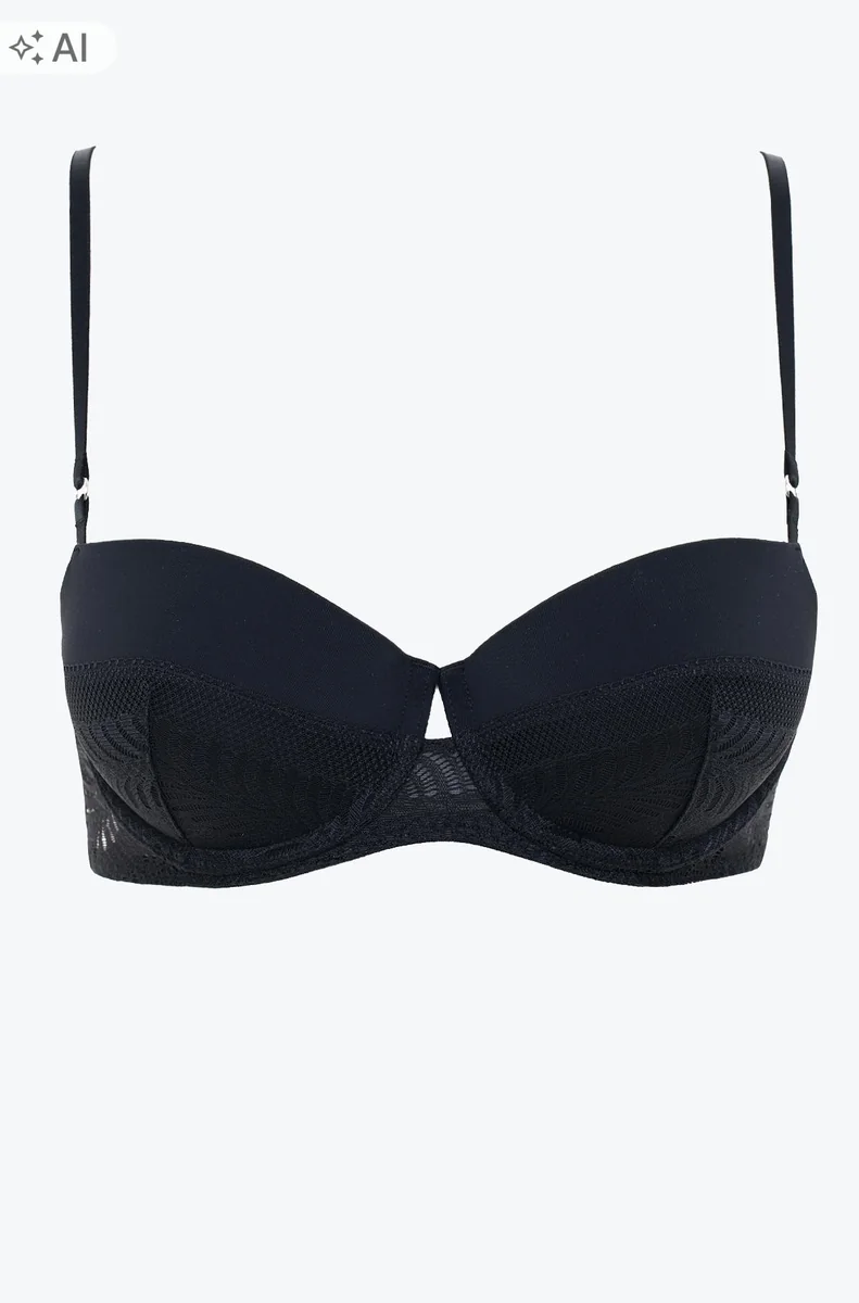 CALVIN KLEIN CZARNY BIUSTONOSZ BARDOTKA Z KORONKĄ I SIATECZKĄ 75C 2DA