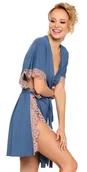 Piżamy damskie - Niebieski szlafrok z koronką PIGEON L-XL - miniaturka - grafika 1