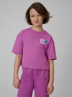 Koszulki dla dziewczynek - 4F T-shirt loose z nadrukiem dziewczęcy - fioletowy 158/164 (12-14 lat) - miniaturka - grafika 1
