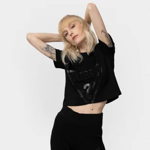 Damski t-shirt crop top z nadrukiem GUESS ADELE - Koszulki sportowe damskie - miniaturka - grafika 1