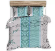 Pościel - Pościel z kory 200x220 turkusowe szare pionowe pasy - miniaturka - grafika 1