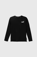 Bluzki dla dziewczynek - Puma longsleeve bawełniany dziecięcy ESS No. 1 Logo LS Tee B kolor czarny z nadrukiem - miniaturka - grafika 1