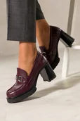 Mokasyny damskie - Bordowe mokasyny skórzane damskie na szerokim klocku ze stalową sprzączką PRODUKT POLSKI Casu 79822 - miniaturka - grafika 1