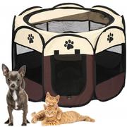 Sprzęt podróżny i transportery dla psów - Kojec składany dla psa i kota 73 cm klatka beżowo-brązowa - miniaturka - grafika 1