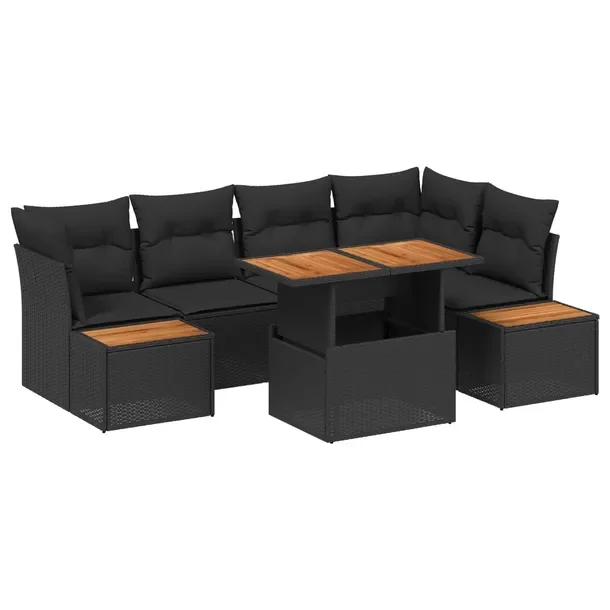 Zestaw Sof Ogrodowych Rattan Czarny 5 Miejsc 150x60 cm
