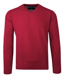 Sweter Czerwony w Serek, Bawełniany, Tłoczony Wzór, V-neck, Męski -BARTEX - Bartex - Swetry męskie - miniaturka - grafika 1