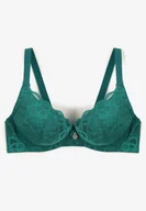 Biustonosze - Zielony Biustonosz Push Up Ozdobiony Koronką i Metaliczną Aplikacją Nelvinea - miniaturka - grafika 1