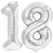Balony i akcesoria - Duże Balony Foliowe Cyfry 18 Srebrne Na Urodziny - miniaturka - grafika 1
