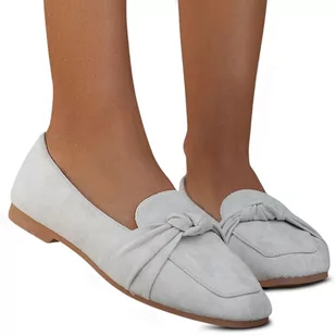 Buty Mokasyny Stylowe Modne Eleganckie Damskie Zamszowe Exma Szare 37 - Mokasyny damskie - miniaturka - grafika 1