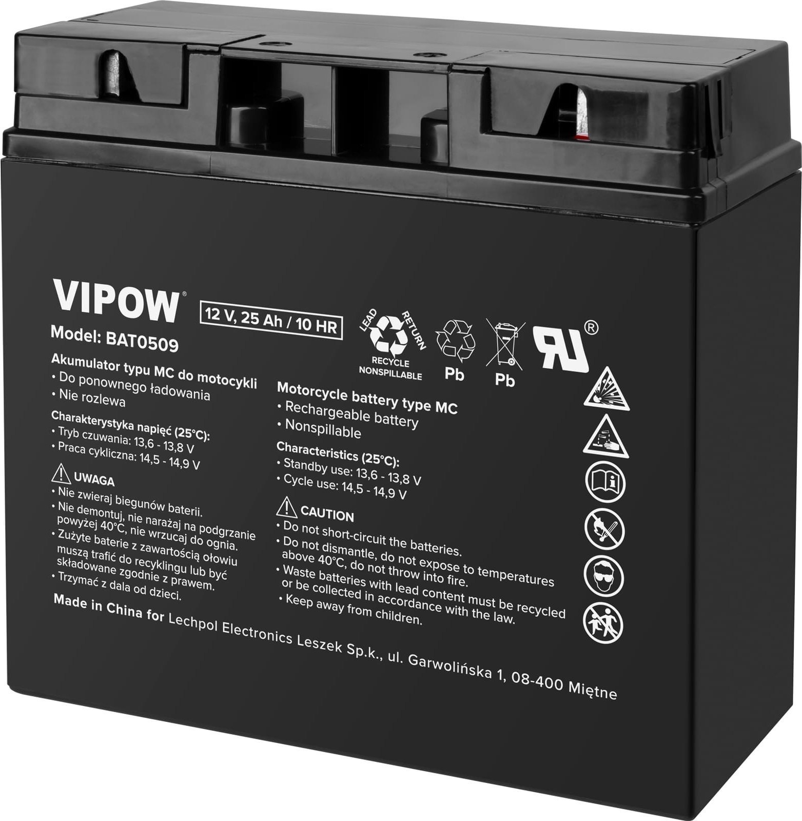 Vipow Akumulator VIPOW typu MC do motocykli 12V 25Ah