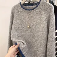 Swetry damskie - TEMU Modny sweter z krótkim rękawem na jesień-zimę 2025 Casualowy sweter z długim rękawem i kontrastowymi detalami - miniaturka - grafika 1