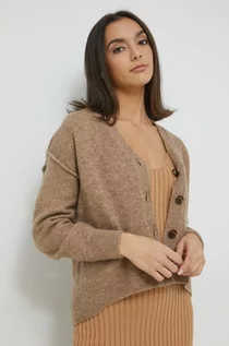 Swetry damskie - Superdry kardigan z domieszką wełny damski kolor brązowy - grafika 1