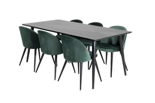 Dipp180x90BLBL zestaw do jadalni stół do jadalni czarny oraz 6 Velvet krzesło stołowe welur Zielony, czarny. - Stoły z krzesłami - miniaturka - grafika 1
