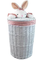 Kosze na bieliznę - DVier kosz na pranie kosz na pranie wiklinowy biały okrągły z pokrywką pluszowy królik różowy D.39 H.55 - miniaturka - grafika 1