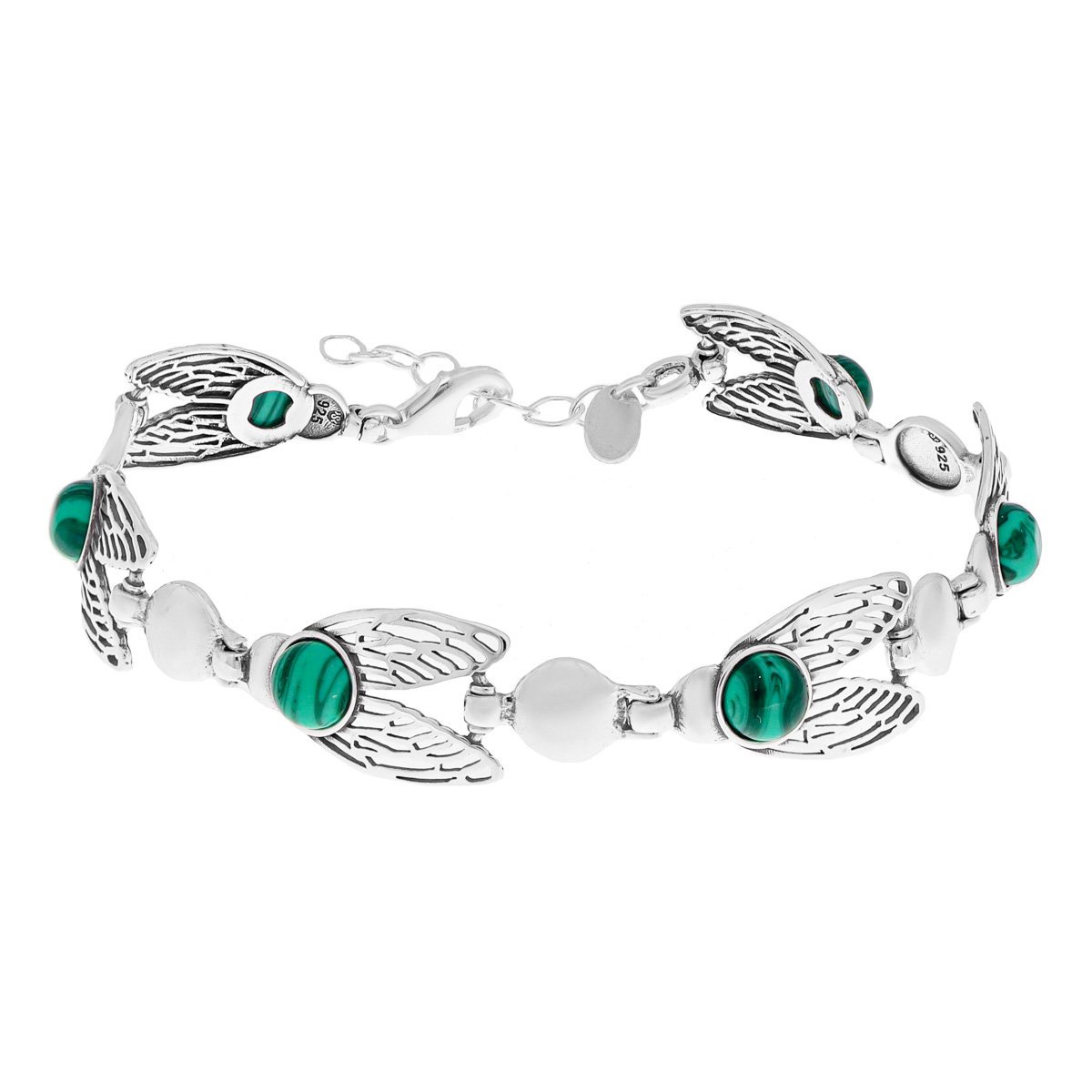 Srebrna bransoletka z zielonymi malachitami 19-22 cm pr. 925