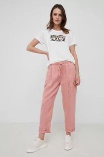 Spodnie damskie - Pepe Jeans spodnie damskie kolor różowy fason cargo high waist - grafika 1