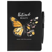 Notesy i bloczki - NOTATNIK CZARNY A5 W LINIE DŁUGOPIS MOTYLE Wzory - miniaturka - grafika 1