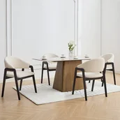 Krzesła - Zestaw 2 krzeseł z podłokietnikami z bukli i drewna kauczukowego - Biały i Czarny - SOLUNA - miniaturka - grafika 1