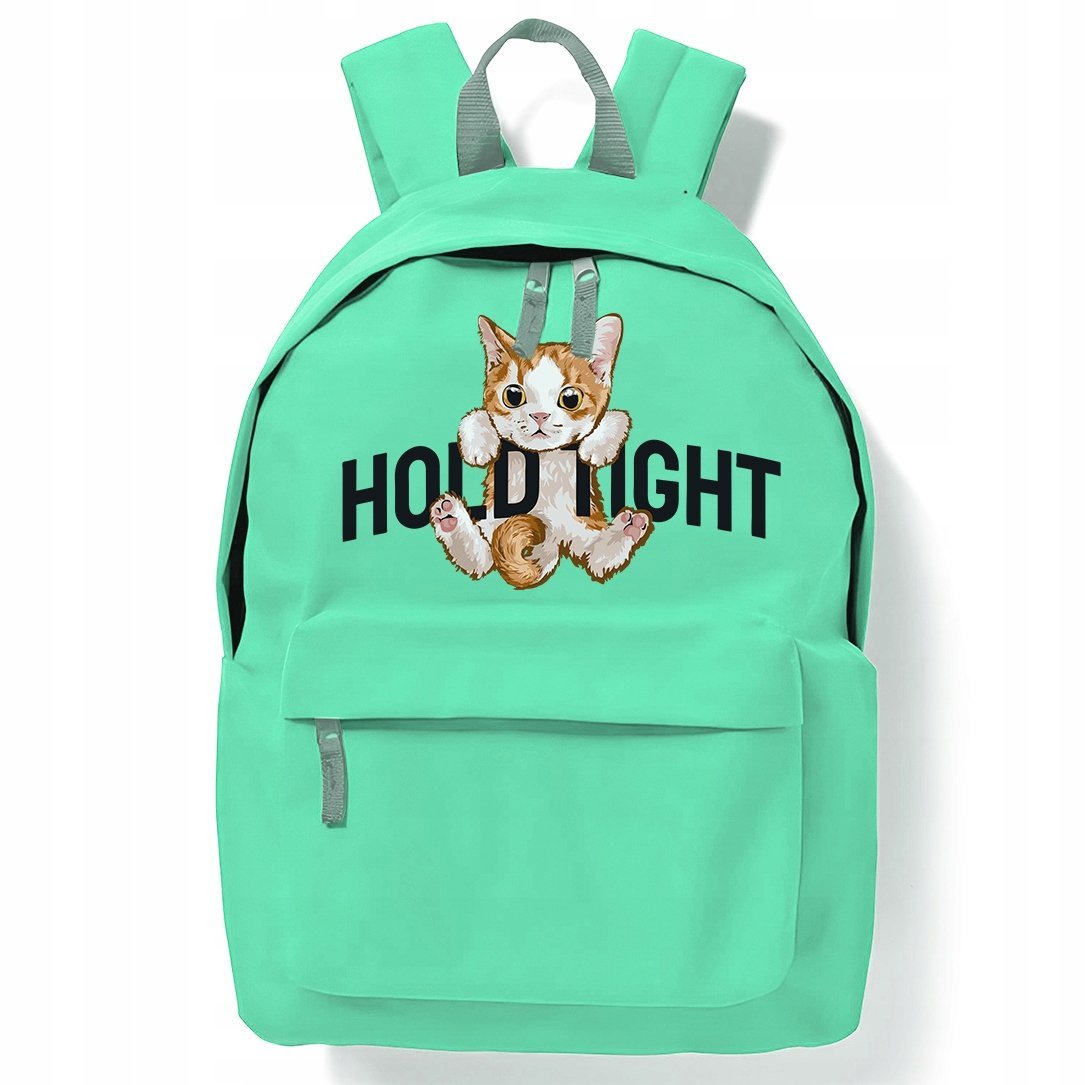 Plecak Miętowy Do Szkoły KOTEK HOLD TIGHT Młodzieżowe Stylowe Modne Wzory