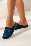 Kapcie damskie - Granatowe kapcie damskie Inblu obuwie domowe z cyrkoniami wkładka soft XU999951 - miniaturka - grafika 1