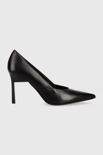 Czółenka - Calvin Klein szpilki skórzane GEO STILETTO PUMP 90 kolor czarny HW0HW01769 - grafika 1