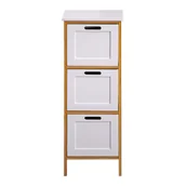 Szafki łazienkowe - Rebecca Mobili Wąska szafka łazienkowa, szafka kuchenna, 2 półki, Mdf bambus, biała, brązowa, organizer do makijażu - miniaturka - grafika 1