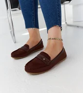 Mokasyny damskie - Brązowe materiałowe mokasyny Fombio -37 - miniaturka - grafika 1