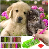 Dekoratorstwo - Haft Diamentowy ARTULIO, Obraz DIY 5D, Diamond Painting, Mozaika diamentowa 40x60cm (Pies z kotkiem na łące) + zestaw akcesoriów - miniaturka - grafika 1