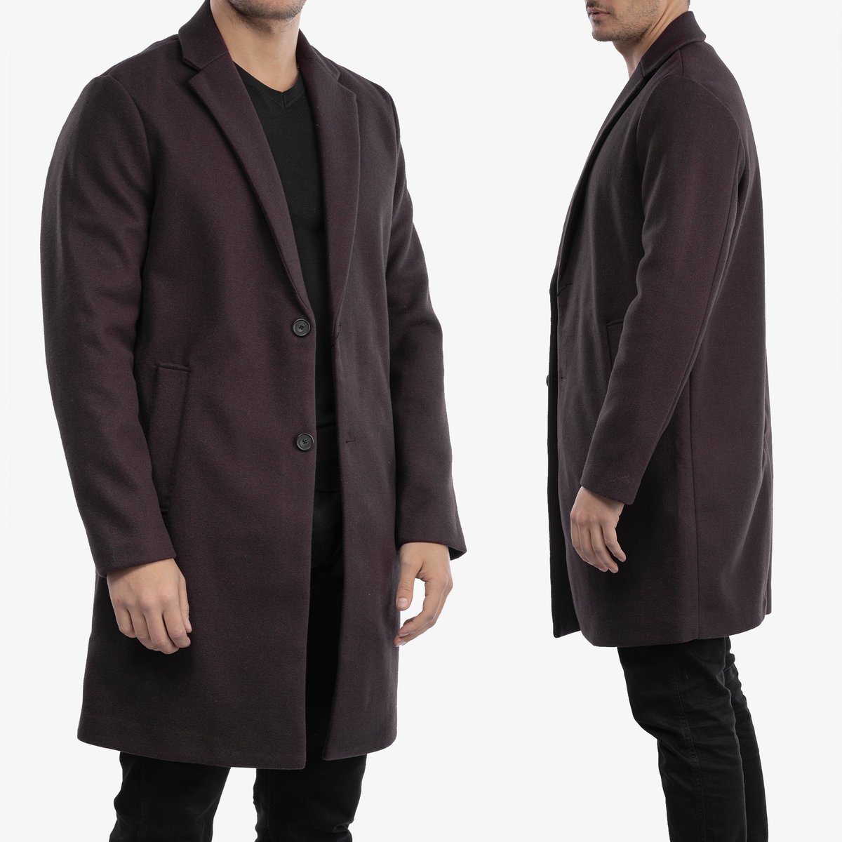 Płaszcz Męski ZARA - Klasyczny Bordowy Modny 5070/770/606 L Bordowy